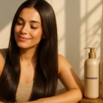 Woman with shiny hydrated hair using the best shampoo for dry, damaged hair