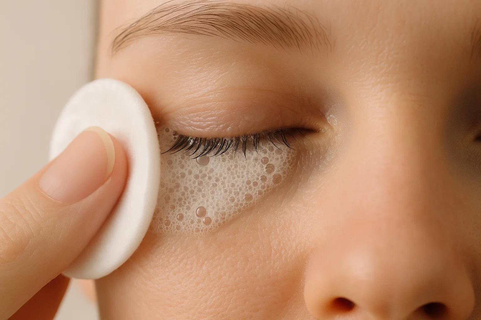 gentle eyelid cleaning with baby shampoo foam