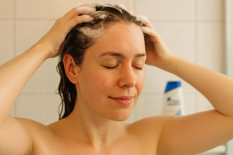 Is Head and Shoulders Shampoo Good for Eczema? Science Behind the Claim 1 Woman using Head and Shoulders shampoo for eczema relief