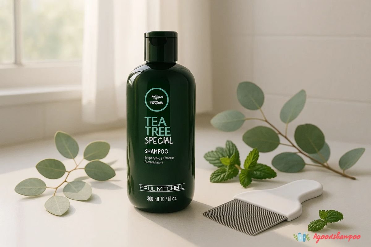 A flat lay of Paul Mitchell Tea Tree Special Shampoo bottle 