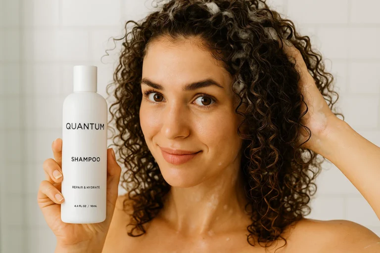 Is Quantum Shampoo Good? Honest Review & Results 2025 10 A high-quality lifestyle shot showing how Quantum Shampoo lathers gently while nourishing dry, treated hair.