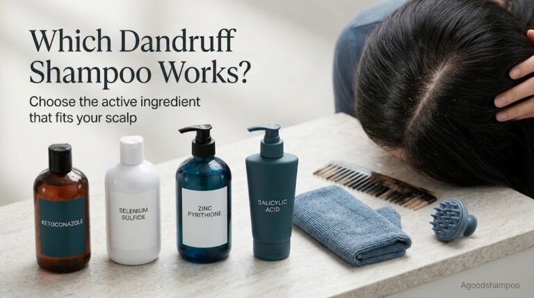 Anti-dandruff shampoos with different active ingredients beside scalp care tools