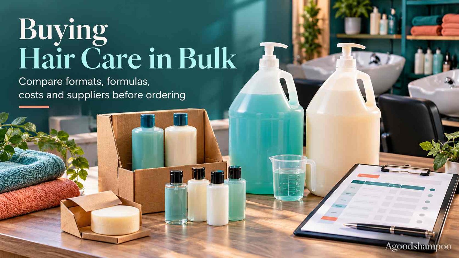 Bulk shampoo and conditioner in several commercial packaging formats