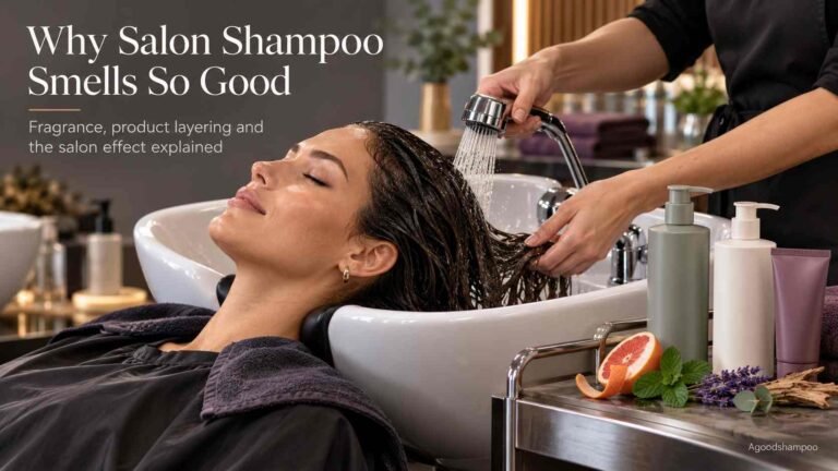 Freshly washed hair at salon basin with professional hair products