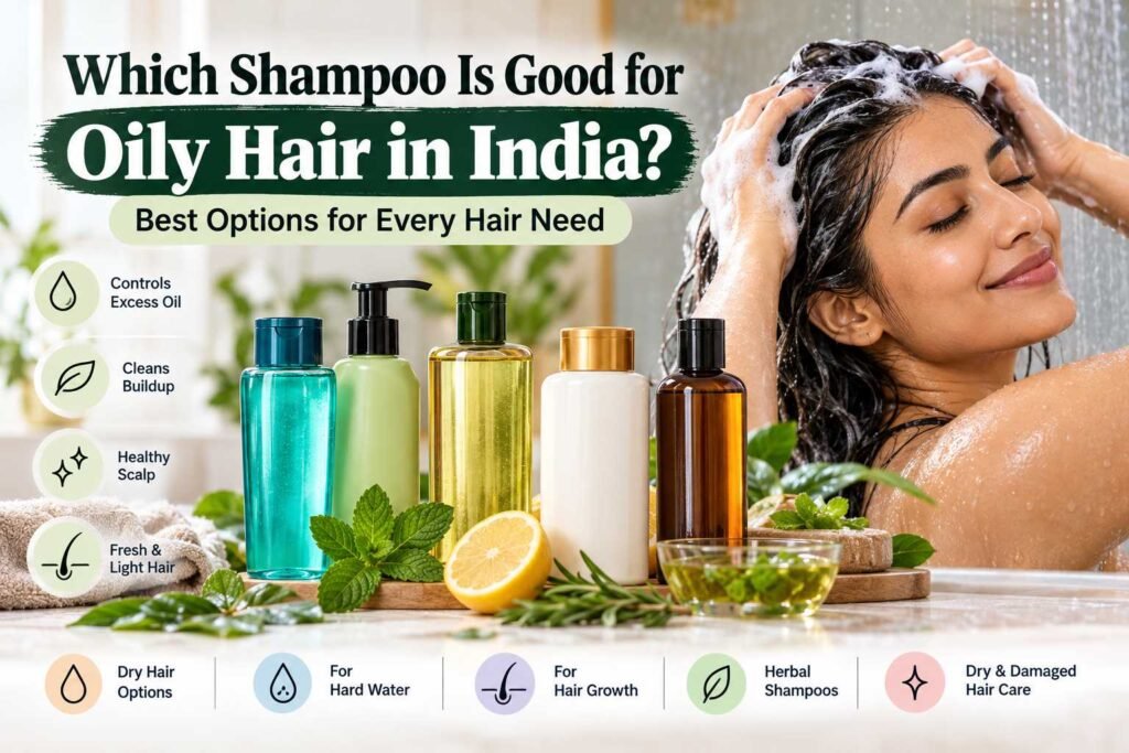 Shampoo options beside dark hair with naturally oily roots