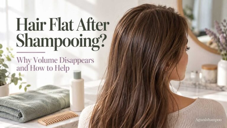 Clean medium-brown hair lying flat near the crown after shampooing