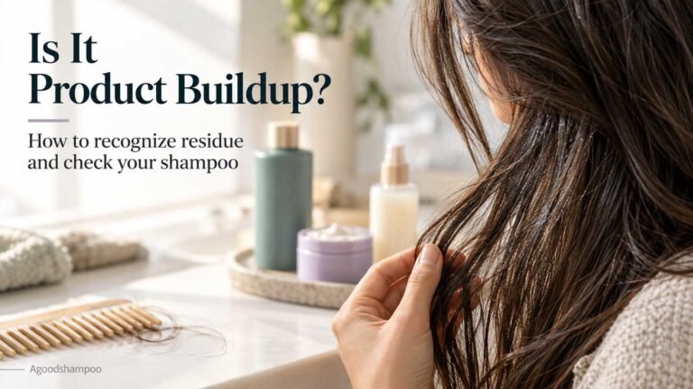 Close-up of weighed-down hair beside unbranded styling products