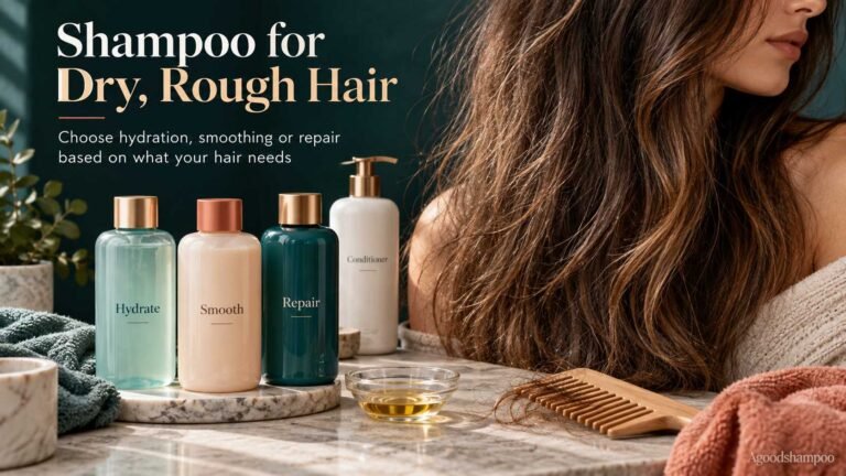 Hydrating and repair shampoos beside naturally dry rough hair