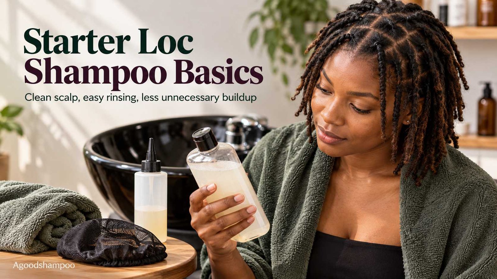 Person preparing to wash starter locs with gentle shampoo