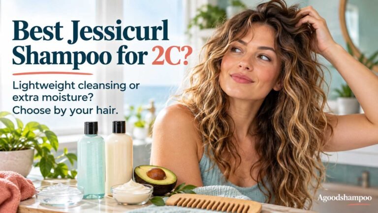 Woman with Type 2C waves comparing lightweight curl shampoos