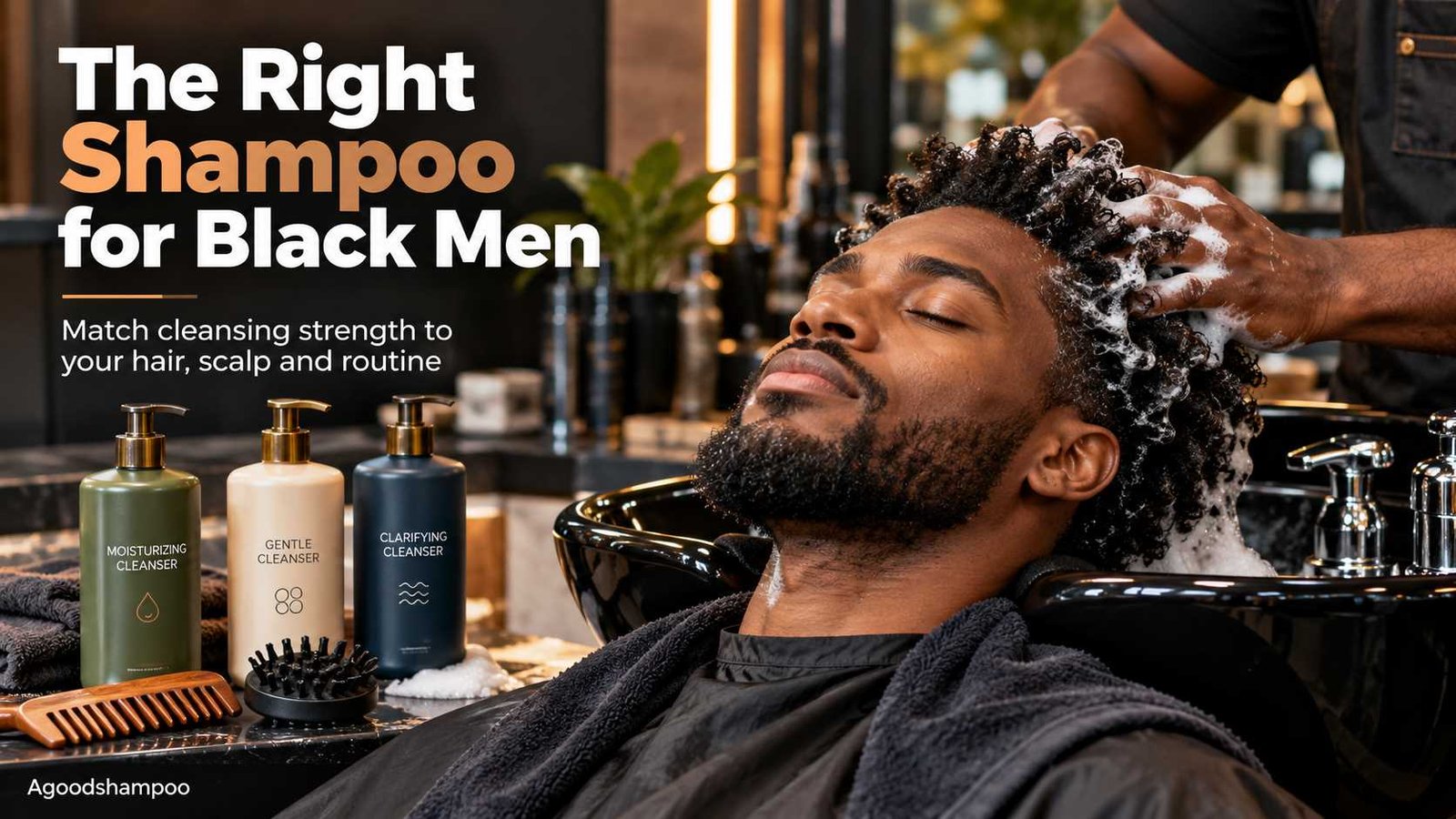 Black man with coily hair comparing different shampoo types