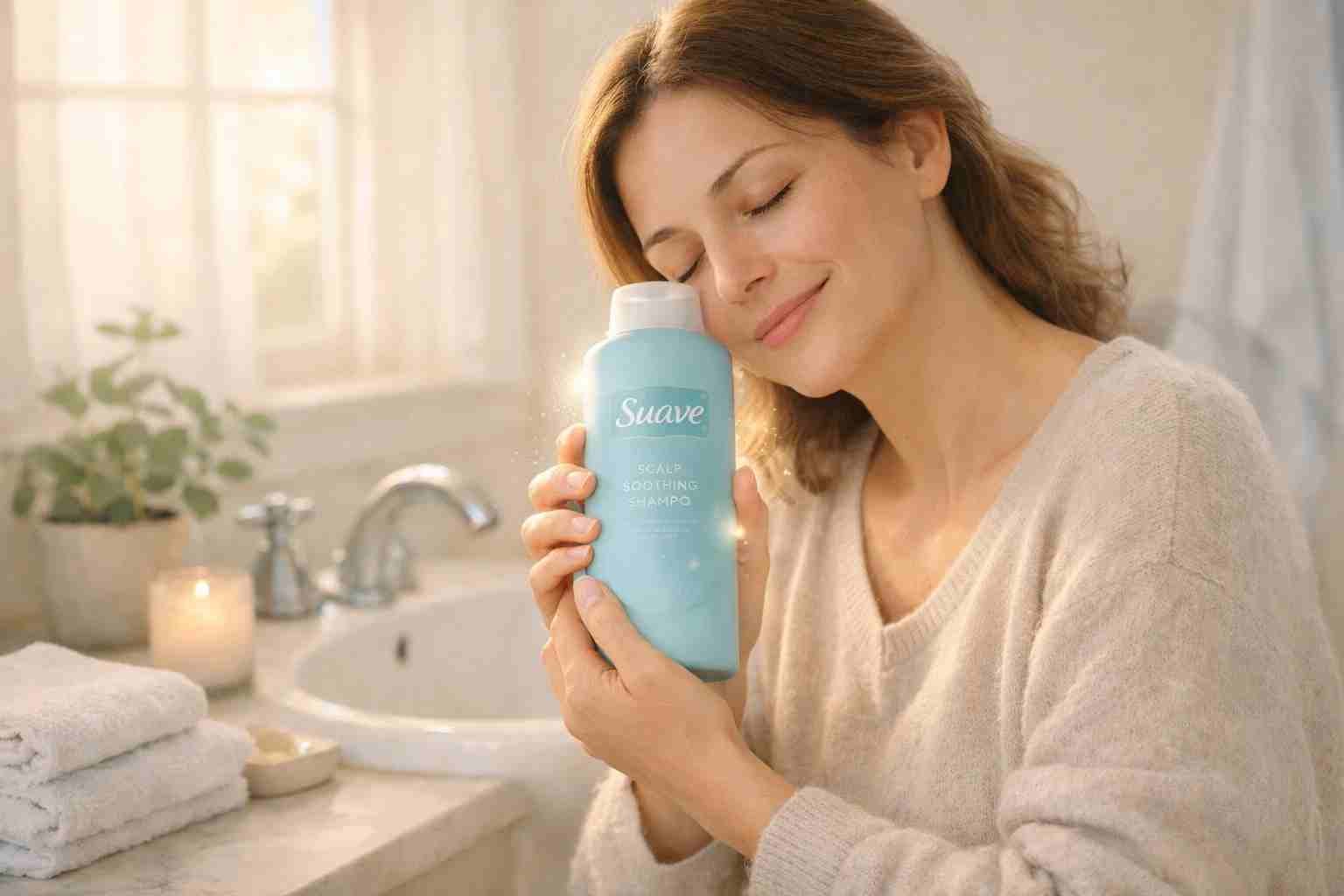 person using suave shampoo for fibromyalgia sensitive scalp relief