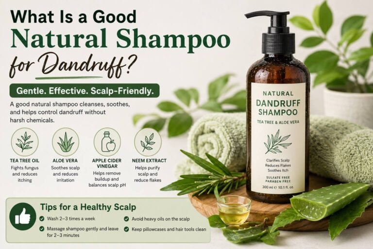 Natural anti-dandruff shampoo with tea tree, aloe vera, neem, and rosemary for gentle scalp care