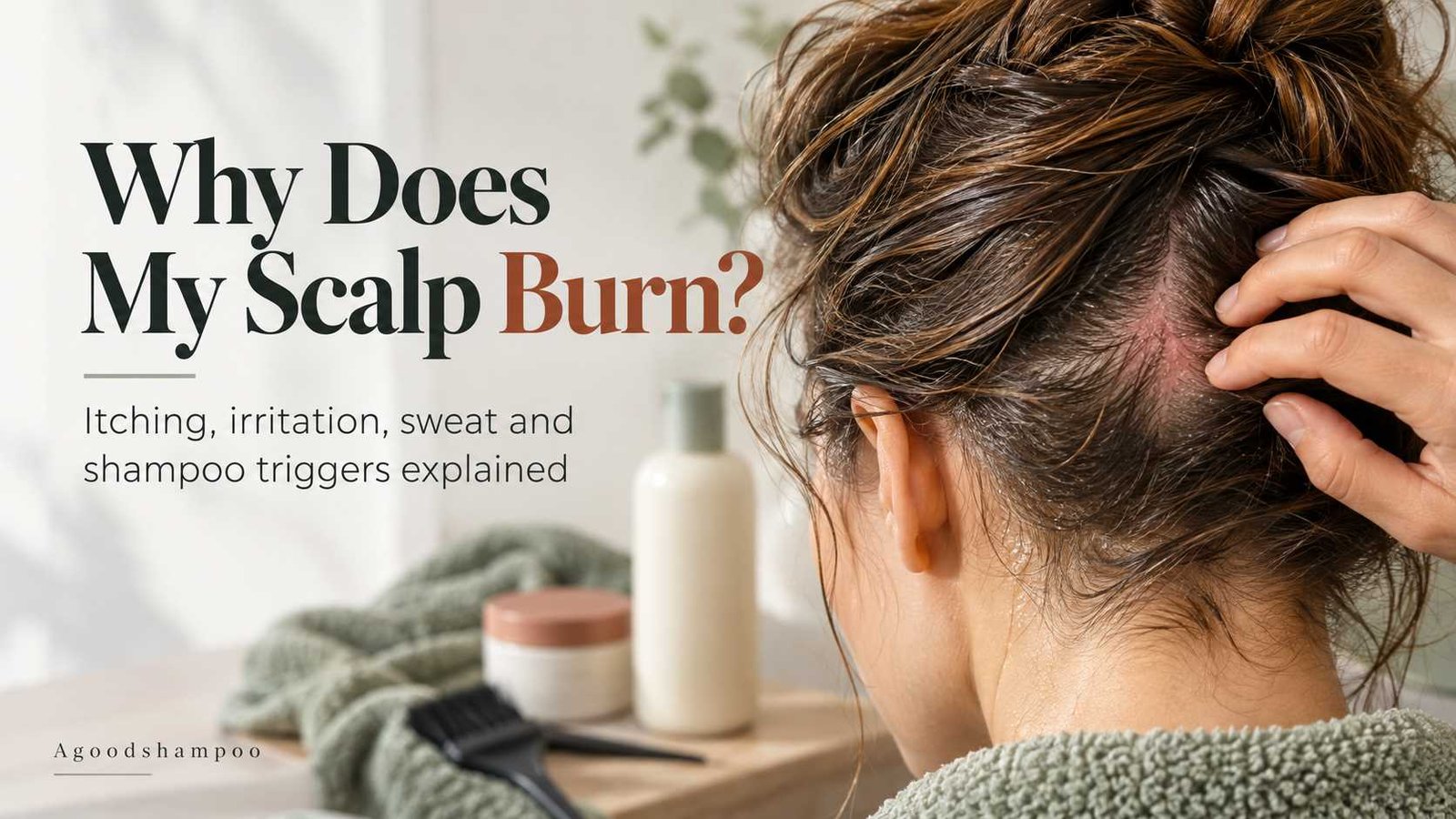 Irritated scalp showing mild redness and sweat near parted hair