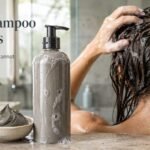 Image Alt Text: Mud shampoo beside cosmetic clay for oily scalp cleansing